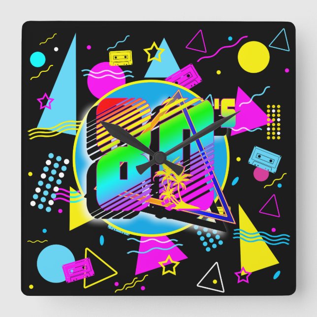 80'S RETRO VINTAGE OLD SCHOOL STYLE SQUARE WALL CLOCK (Front)