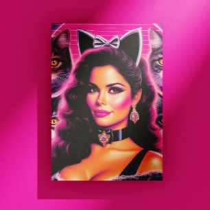 80s Retrowave Cat Woman Postcard