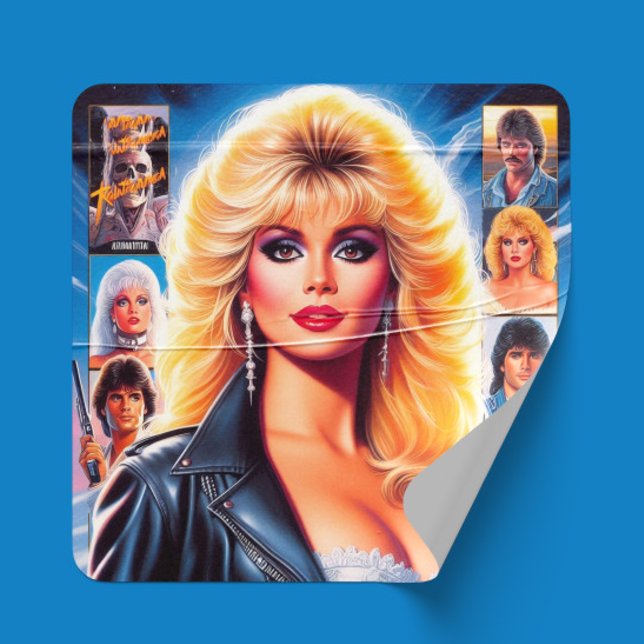 80s Retrowave Woman Square Sticker (Creator Uploaded)