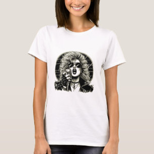 80s Rocker chick female singer ink illustration T-Shirt