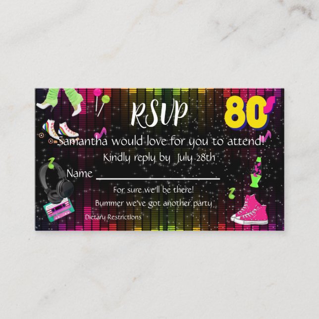 80's RSVP, Back to the 80's, Any Age, Business Card (Front)