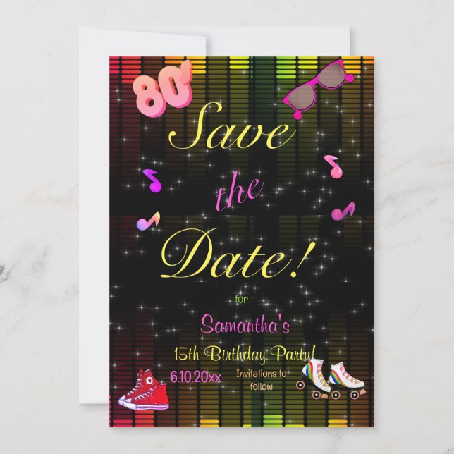 80's Save the Date, Back to the 80's, Any Age,  Save The Date (Front)