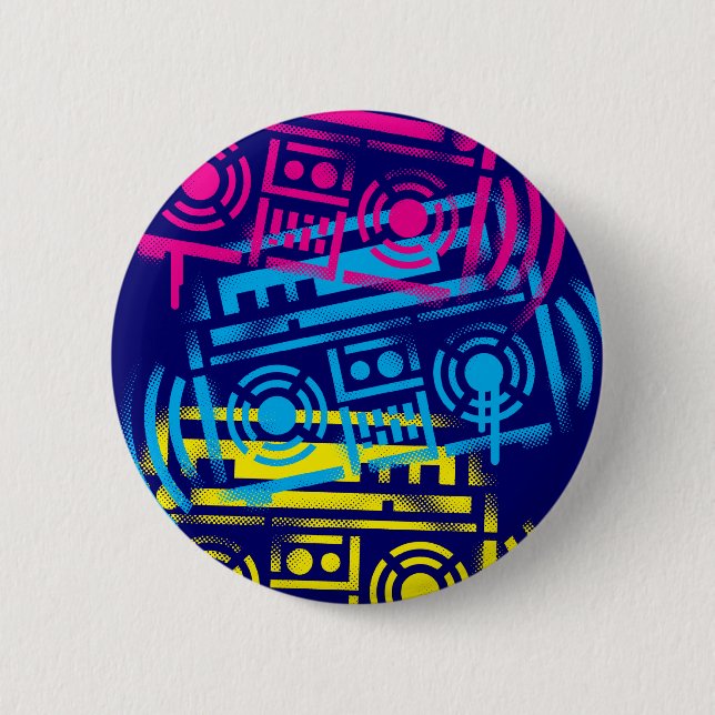 80's Stenciled Boomboxes 2 Inch Round Button (Front)