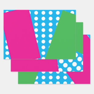 80s style bold shapes and colours wrapping paper sheet