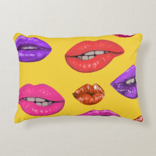 80's style: colourful lips pattern. accent pillow