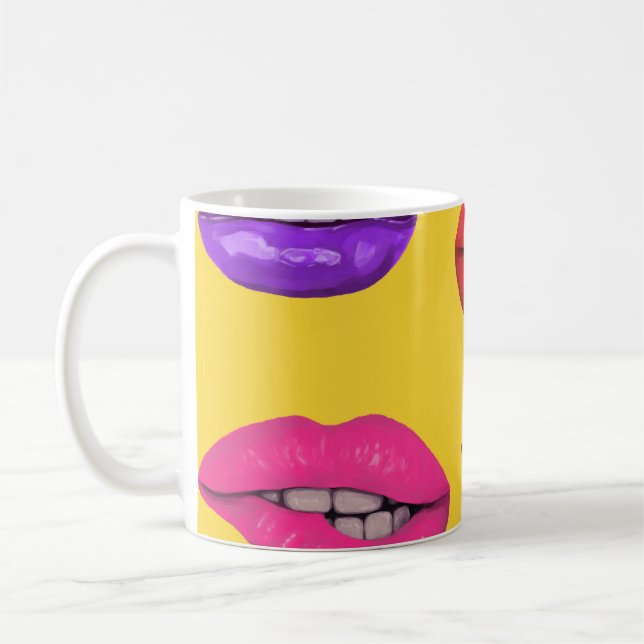 80's style: colourful lips pattern. coffee mug (Left)