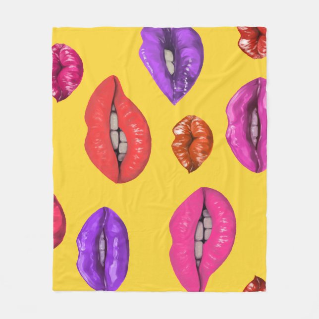 80's style: colourful lips pattern. fleece blanket (Front)