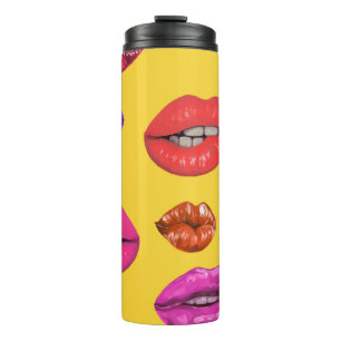 80's style: colourful lips pattern. thermal tumbler