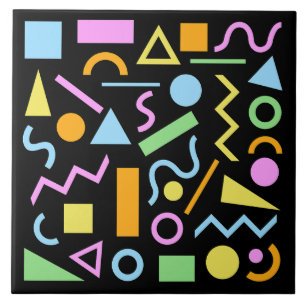 80s Style Shape Pattern Color on Black Tile