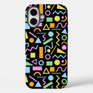 80s Style Shape Pattern Colour on Black iPhone 16 Plus Case
