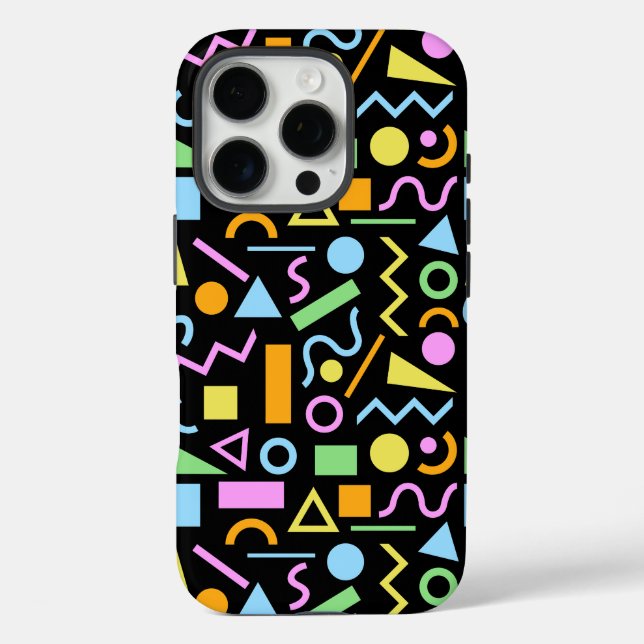 80s Style Shape Pattern Colour on Black Case-Mate iPhone Case (Back)