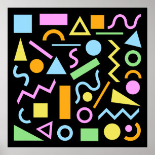 80s Style Shape Pattern Colour on Black Poster