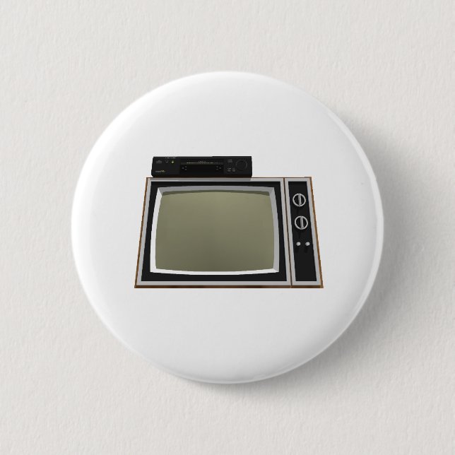 80's Style TV and VCR: 3D Model 2 Inch Round Button (Front)