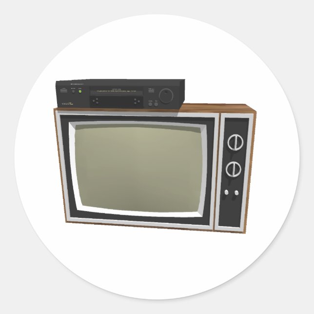 80's Style TV and VCR: 3D Model Classic Round Sticker (Front)