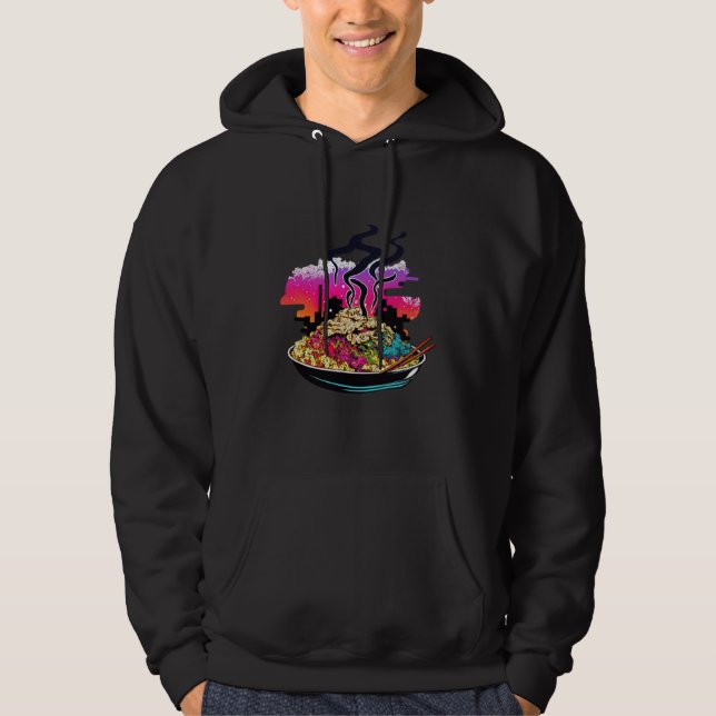 80s Synthwave Fried Rice with a Retro Aesthetic Hoodie (Front)