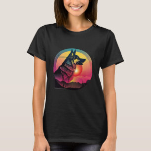 80s Synthwave German Shepherd with a Retro Aesthet T-Shirt