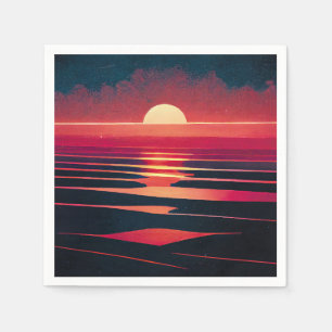 80s Synthwave Red Sea And Vintage Sunset Napkin