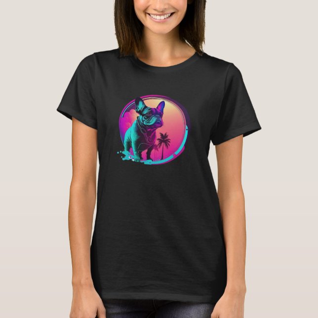 80s Synthwave Retrowave with French Bulldog Aesthe T-Shirt (Front)