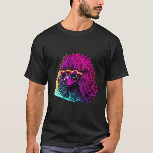 80s Synthwave with Poodle Retrowave T-Shirt (Front)