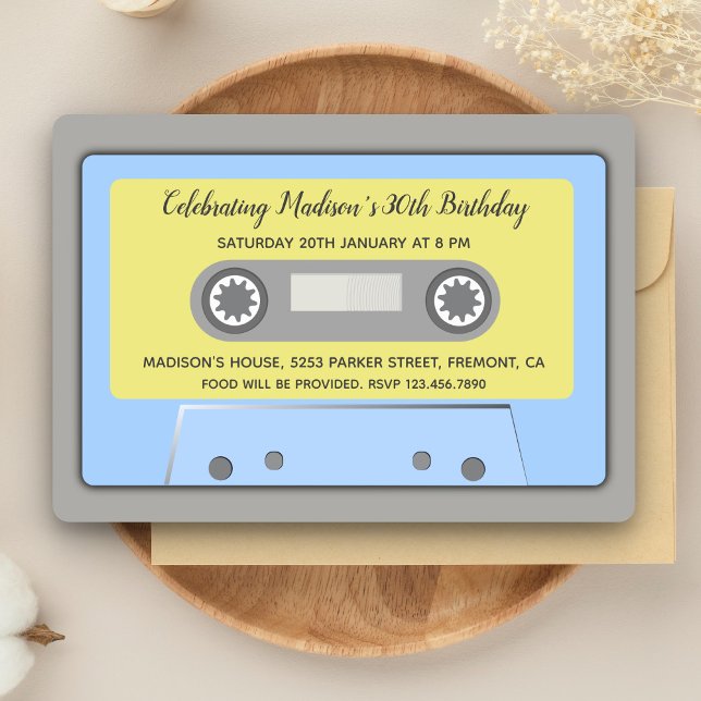80s Theme Retro Cassette Tape Birthday Invitation (Creator Uploaded)