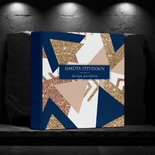 80s Trendy Abstract Navy and Rose Gold Album Binder