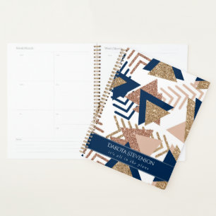 80s Trendy Abstract Navy and Rose Gold Custom Planner