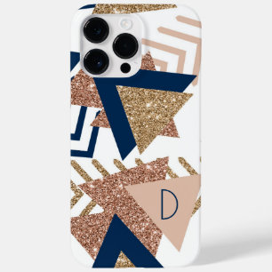 80s Trendy Abstract   Navy and Rose Gold Monogram Case-Mate iPhone 14 Pro Max Case