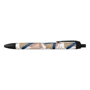 80s Trendy Abstract   Navy and Rose Gold Pattern Black Ink Pen