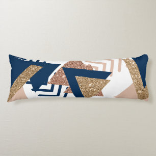 80s Trendy Abstract   Navy and Rose Gold Pattern Body Pillow