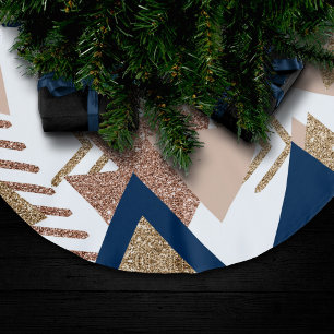 80s Trendy Abstract   Navy and Rose Gold Pattern Brushed Polyester Tree Skirt