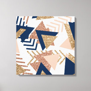 80s Trendy Abstract   Navy and Rose Gold Pattern Canvas Print