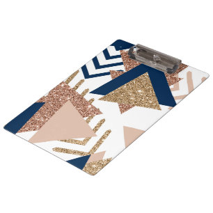 80s Trendy Abstract Navy and Rose Gold Pattern Clipboard