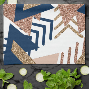 80s Trendy Abstract   Navy and Rose Gold Pattern Kitchen Towel