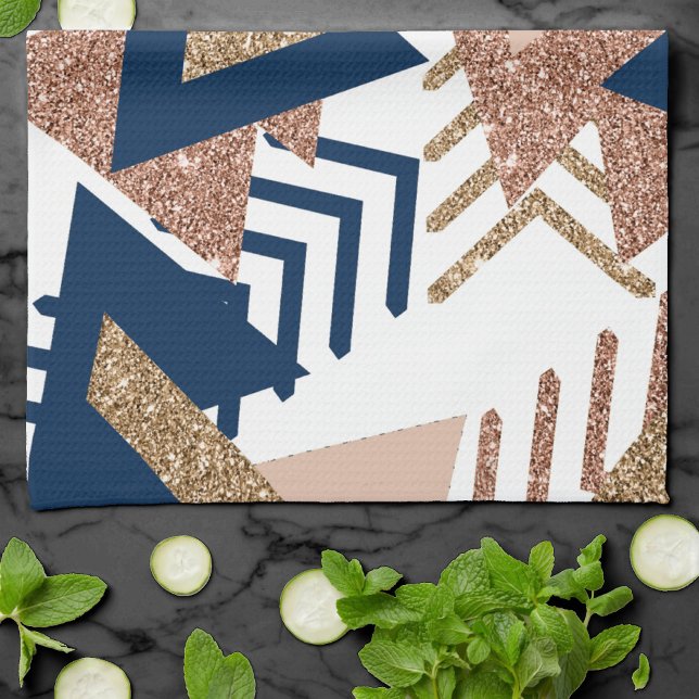 80s Trendy Abstract | Navy and Rose Gold Pattern Kitchen Towel (Creator Uploaded)