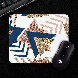 80s Trendy Abstract Navy and Rose Gold Pattern Mouse Pad