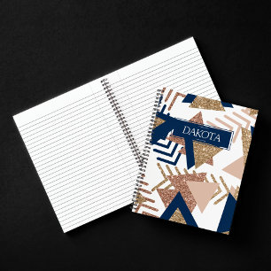 80s Trendy Abstract   Navy and Rose Gold Pattern Notebook