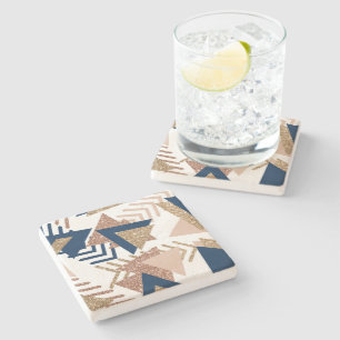 80s Trendy Abstract   Navy and Rose Gold Pattern Stone Coaster