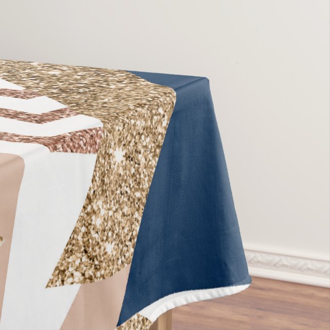80s Trendy Abstract | Navy and Rose Gold Pattern Tablecloth (In Situ)