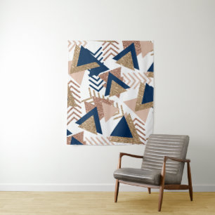 80s Trendy Abstract Navy and Rose Gold Pattern Tapestry
