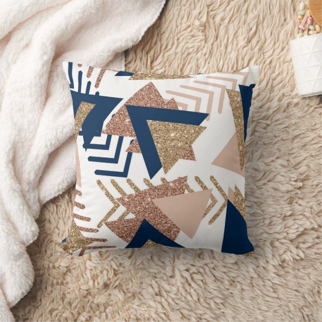 80s Trendy Abstract | Navy and Rose Gold Pattern Throw Pillow (Blanket)