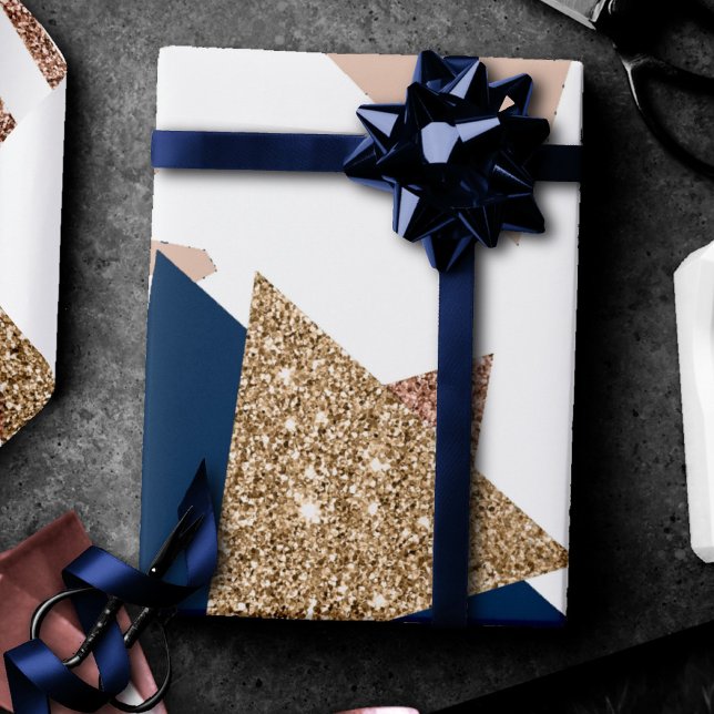 80s Trendy Abstract | Navy and Rose Gold Pattern Wrapping Paper (Creator Uploaded)