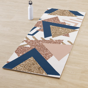 80s Trendy Abstract   Navy and Rose Gold Pattern Yoga Mat