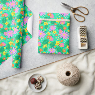 80's Tropical botanical Floral Wrapping Paper