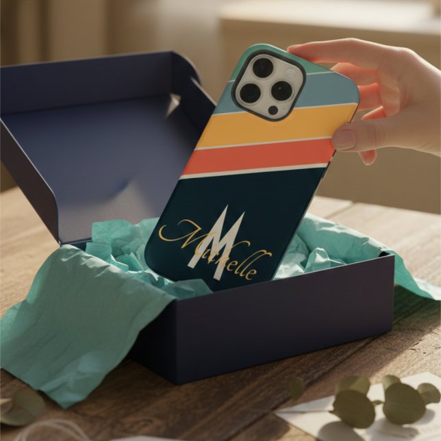 80s vintage aesthetic Stripe stylish monogram iPhone Case (Creator Uploaded)