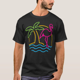 80S Vintage Miami Retro Neon Pink Flamingo T-Shirt
