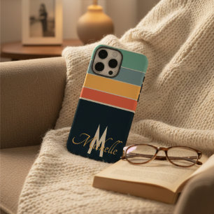 80s vintage Stripe simple monogram initial custom iPhone 16 Pro Max Case