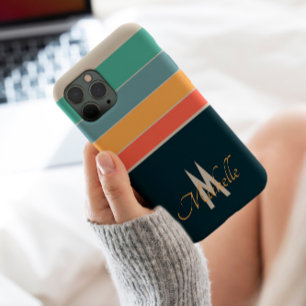 80s vintage Stripe simple monogram initial custom iPhone 13 Pro Max Case