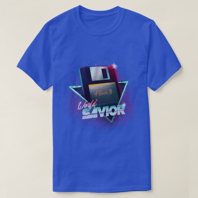 80s World Saviour - Retro Wave Floppy Disc - Compu T-Shirt (Design Front)