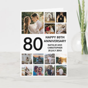 80th Anniversary 13 Photo Collage Black and White Card
