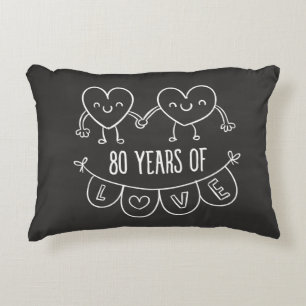 80th Anniversary Gift Chalk Hearts Decorative Pillow